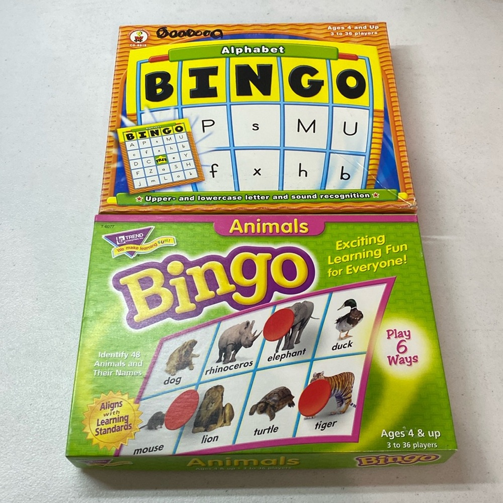 Trend Enterprises Bingo Game (Lot of 2) Animals Upper Lower Case Alphabet 4 & Up